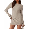 image:imagePRETTYGARDEN Womens Fall Bell Long Sleeve Mini Dress 2026 Casual Boat Neck Ribbed Bodycon Short Party Cocktail DressesApricot
