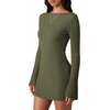 image:imagePRETTYGARDEN Womens Fall Bell Long Sleeve Mini Dress 2026 Casual Boat Neck Ribbed Bodycon Short Party Cocktail DressesArmy Green