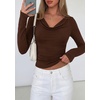 image:imagePRETTYGARDEN Womens Long Sleeve Shirts 2026 Fall Outfits Cowl Neck Ruched Slim Fitted Going Out Tops Y2K Fashion ClothingBrown