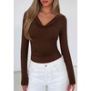 image:imagePRETTYGARDEN Womens Long Sleeve Shirts 2026 Fall Outfits Cowl Neck Ruched Slim Fitted Going Out Tops Y2K Fashion ClothingBrown