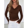 image:imagePRETTYGARDEN Womens Long Sleeve Shirts 2026 Fall Outfits Cowl Neck Ruched Slim Fitted Going Out Tops Y2K Fashion ClothingBrown