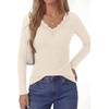 image:imagePRETTYGARDEN Womens Long Sleeve Shirts Lace Trim V Neck Ribbed Slim Fitted Basic Tees Y2K Going Out Tops 2026 Fall ClothesBeige