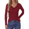 image:imagePRETTYGARDEN Womens Long Sleeve Shirts Lace Trim V Neck Ribbed Slim Fitted Basic Tees Y2K Going Out Tops 2026 Fall ClothesBurgundy