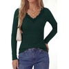 image:imagePRETTYGARDEN Womens Long Sleeve Shirts Lace Trim V Neck Ribbed Slim Fitted Basic Tees Y2K Going Out Tops 2026 Fall ClothesDark Green