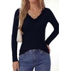 image:imagePRETTYGARDEN Womens Long Sleeve Shirts Lace Trim V Neck Ribbed Slim Fitted Basic Tees Y2K Going Out Tops 2026 Fall ClothesNavy Blue