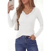 image:imagePRETTYGARDEN Womens Long Sleeve Shirts Lace Trim V Neck Ribbed Slim Fitted Basic Tees Y2K Going Out Tops 2026 Fall ClothesWhite