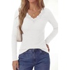 image:imagePRETTYGARDEN Womens Long Sleeve Shirts Lace Trim V Neck Ribbed Slim Fitted Basic Tees Y2K Going Out Tops 2026 Fall ClothesWhite
