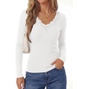 image:imagePRETTYGARDEN Womens Long Sleeve Shirts Lace Trim V Neck Ribbed Slim Fitted Basic Tees Y2K Going Out Tops 2026 Fall ClothesWhite