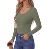 image:imagePRETTYGARDEN Womens Long Sleeve Tops Casual Fall Fashion 2026 Lace Square Neck Fitted Ribbed Knit Tee Shirts Winter ClothingArmy Green