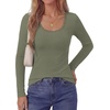 image:imagePRETTYGARDEN Womens Long Sleeve Tops Casual Fall Fashion 2026 Lace Square Neck Fitted Ribbed Knit Tee Shirts Winter ClothingArmy Green