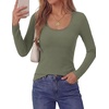 image:imagePRETTYGARDEN Womens Long Sleeve Tops Casual Fall Fashion 2026 Lace Square Neck Fitted Ribbed Knit Tee Shirts Winter ClothingArmy Green