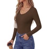 image:imagePRETTYGARDEN Womens Long Sleeve Tops Casual Fall Fashion 2026 Lace Square Neck Fitted Ribbed Knit Tee Shirts Winter ClothingBrown