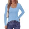 image:imagePRETTYGARDEN Womens Long Sleeve Tops Casual Fall Fashion 2026 Lace Square Neck Fitted Ribbed Knit Tee Shirts Winter ClothingLight Blue