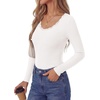 image:imagePRETTYGARDEN Womens Long Sleeve Tops Casual Fall Fashion 2026 Lace Square Neck Fitted Ribbed Knit Tee Shirts Winter ClothingWhite
