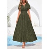 image:imagePRETTYGARDEN Womens Maxi Dress 2026 Floral Summer Spring Embroidered Boho Short Sleeve V Neck A Line Wedding Guest DressesArmy Green