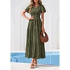 image:imagePRETTYGARDEN Womens Maxi Dress 2026 Floral Summer Spring Embroidered Boho Short Sleeve V Neck A Line Wedding Guest DressesArmy Green