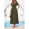 image:imagePRETTYGARDEN Womens Maxi Dress 2026 Floral Summer Spring Embroidered Boho Short Sleeve V Neck A Line Wedding Guest DressesArmy Green