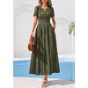 image:imagePRETTYGARDEN Womens Maxi Dress 2026 Floral Summer Spring Embroidered Boho Short Sleeve V Neck A Line Wedding Guest DressesArmy Green