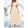 image:imagePRETTYGARDEN Womens Maxi Dress 2026 Floral Summer Spring Embroidered Boho Short Sleeve V Neck A Line Wedding Guest DressesBeige