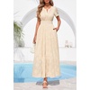 image:imagePRETTYGARDEN Womens Maxi Dress 2026 Floral Summer Spring Embroidered Boho Short Sleeve V Neck A Line Wedding Guest DressesBeige