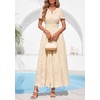 image:imagePRETTYGARDEN Womens Maxi Dress 2026 Floral Summer Spring Embroidered Boho Short Sleeve V Neck A Line Wedding Guest DressesBeige
