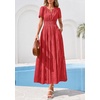 image:imagePRETTYGARDEN Womens Maxi Dress 2026 Floral Summer Spring Embroidered Boho Short Sleeve V Neck A Line Wedding Guest DressesRed
