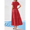image:imagePRETTYGARDEN Womens Maxi Dress 2026 Floral Summer Spring Embroidered Boho Short Sleeve V Neck A Line Wedding Guest DressesRed