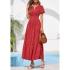 image:imagePRETTYGARDEN Womens Maxi Dress 2026 Floral Summer Spring Embroidered Boho Short Sleeve V Neck A Line Wedding Guest DressesRed