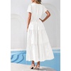 image:imagePRETTYGARDEN Womens Maxi Dress 2026 Floral Summer Spring Embroidered Boho Short Sleeve V Neck A Line Wedding Guest DressesWhite
