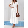 image:imagePRETTYGARDEN Womens Maxi Dress 2026 Floral Summer Spring Embroidered Boho Short Sleeve V Neck A Line Wedding Guest DressesWhite