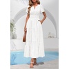 image:imagePRETTYGARDEN Womens Maxi Dress 2026 Floral Summer Spring Embroidered Boho Short Sleeve V Neck A Line Wedding Guest DressesWhite
