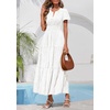 image:imagePRETTYGARDEN Womens Maxi Dress 2026 Floral Summer Spring Embroidered Boho Short Sleeve V Neck A Line Wedding Guest DressesWhite