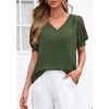 image:imagePRETTYGARDEN Womens Tops Dressy Casual Puff Sleeve Chiffon Blouses V Neck Business Work Shirts 2026 Summer Fashion ClothingArmy Green