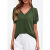 image:imagePRETTYGARDEN Womens Tops Dressy Casual Puff Sleeve Chiffon Blouses V Neck Business Work Shirts 2026 Summer Fashion ClothingArmy Green