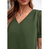 image:imagePRETTYGARDEN Womens Tops Dressy Casual Puff Sleeve Chiffon Blouses V Neck Business Work Shirts 2026 Summer Fashion ClothingArmy Green