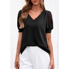 image:imagePRETTYGARDEN Womens Tops Dressy Casual Puff Sleeve Chiffon Blouses V Neck Business Work Shirts 2026 Summer Fashion ClothingBlack