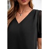 image:imagePRETTYGARDEN Womens Tops Dressy Casual Puff Sleeve Chiffon Blouses V Neck Business Work Shirts 2026 Summer Fashion ClothingBlack
