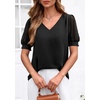 image:imagePRETTYGARDEN Womens Tops Dressy Casual Puff Sleeve Chiffon Blouses V Neck Business Work Shirts 2026 Summer Fashion ClothingBlack
