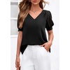 image:imagePRETTYGARDEN Womens Tops Dressy Casual Puff Sleeve Chiffon Blouses V Neck Business Work Shirts 2026 Summer Fashion ClothingBlack