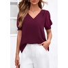 image:imagePRETTYGARDEN Womens Tops Dressy Casual Puff Sleeve Chiffon Blouses V Neck Business Work Shirts 2026 Summer Fashion ClothingBurgundy