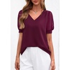 image:imagePRETTYGARDEN Womens Tops Dressy Casual Puff Sleeve Chiffon Blouses V Neck Business Work Shirts 2026 Summer Fashion ClothingBurgundy