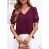 image:imagePRETTYGARDEN Womens Tops Dressy Casual Puff Sleeve Chiffon Blouses V Neck Business Work Shirts 2026 Summer Fashion ClothingBurgundy
