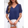 image:imagePRETTYGARDEN Womens Tops Dressy Casual Puff Sleeve Chiffon Blouses V Neck Business Work Shirts 2026 Summer Fashion ClothingDark Blue