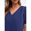 image:imagePRETTYGARDEN Womens Tops Dressy Casual Puff Sleeve Chiffon Blouses V Neck Business Work Shirts 2026 Summer Fashion ClothingDark Blue