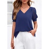 image:imagePRETTYGARDEN Womens Tops Dressy Casual Puff Sleeve Chiffon Blouses V Neck Business Work Shirts 2026 Summer Fashion ClothingDark Blue