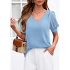 image:imagePRETTYGARDEN Womens Tops Dressy Casual Puff Sleeve Chiffon Blouses V Neck Business Work Shirts 2026 Summer Fashion ClothingLight Blue