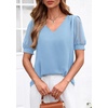 image:imagePRETTYGARDEN Womens Tops Dressy Casual Puff Sleeve Chiffon Blouses V Neck Business Work Shirts 2026 Summer Fashion ClothingLight Blue