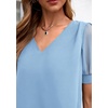 image:imagePRETTYGARDEN Womens Tops Dressy Casual Puff Sleeve Chiffon Blouses V Neck Business Work Shirts 2026 Summer Fashion ClothingLight Blue