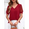 image:imagePRETTYGARDEN Womens Tops Dressy Casual Puff Sleeve Chiffon Blouses V Neck Business Work Shirts 2026 Summer Fashion ClothingRed