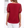 image:imagePRETTYGARDEN Womens Tops Dressy Casual Puff Sleeve Chiffon Blouses V Neck Business Work Shirts 2026 Summer Fashion ClothingRed